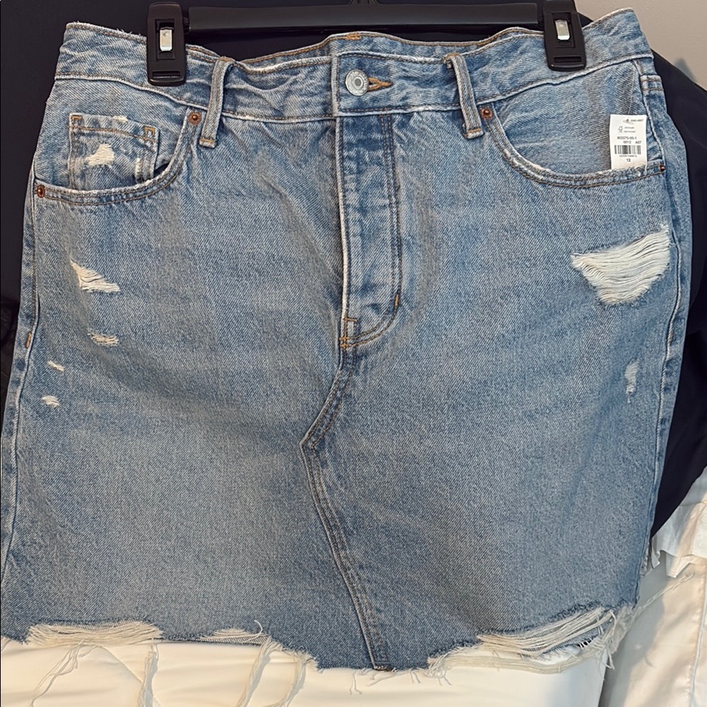 Old Navy High Waisted Button Fly O.G. Straight Non Stretch Cut Off Skirt - Picture 2 of 6